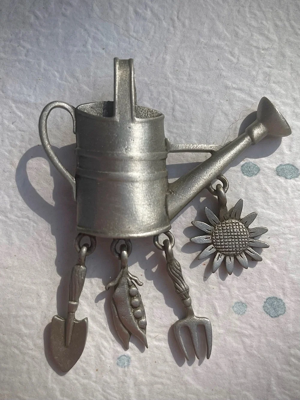 Vintage JJ Jonette Watering Can Garden Theme Pin Brooch Pewter